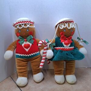 Vintage 1990 Target Gingerbread Boy & Girl Plush Stuffed Dolls 13” Candy Canes